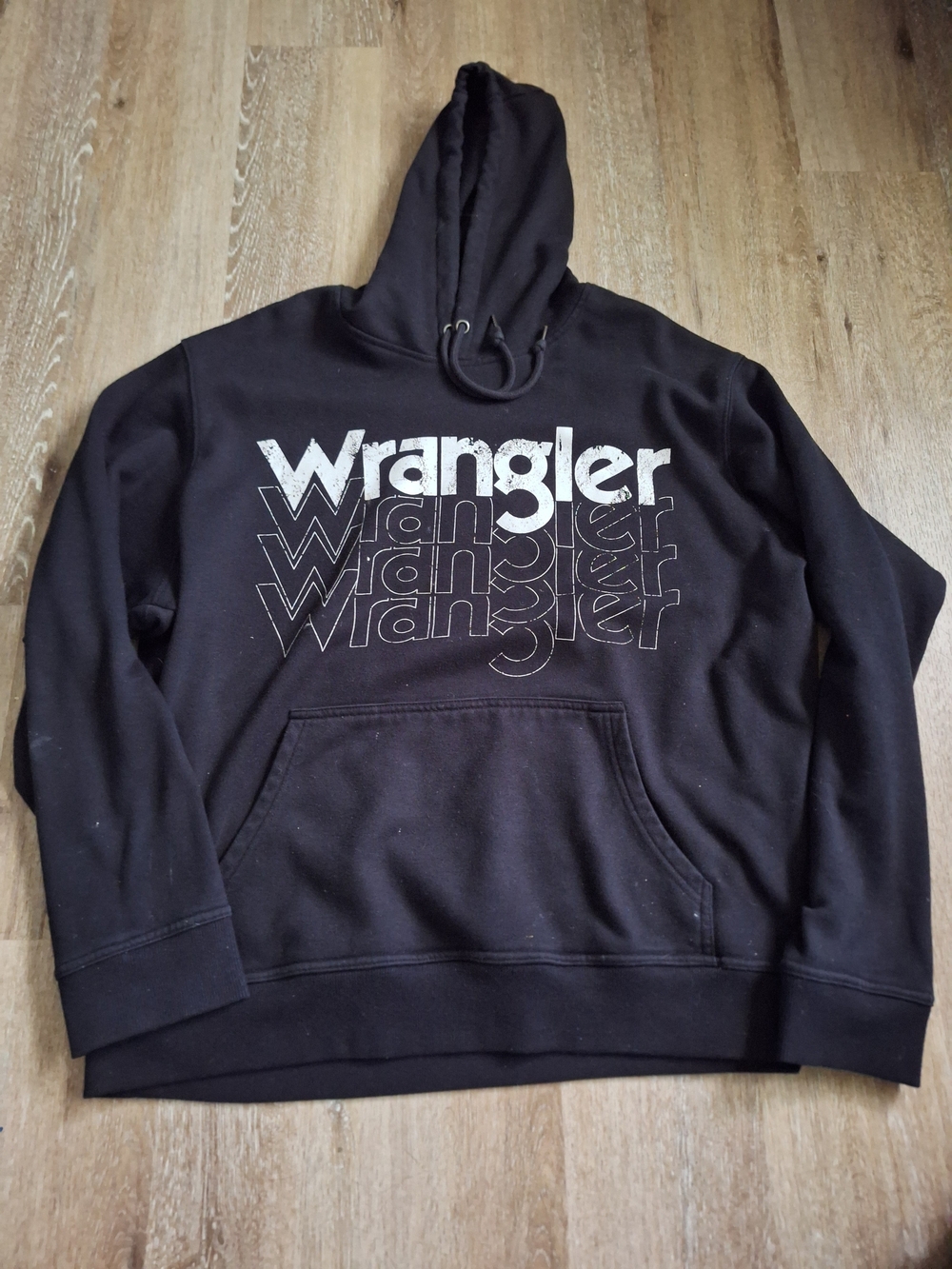 Wrangler Black Pullover Hoodie with Stacked Logo